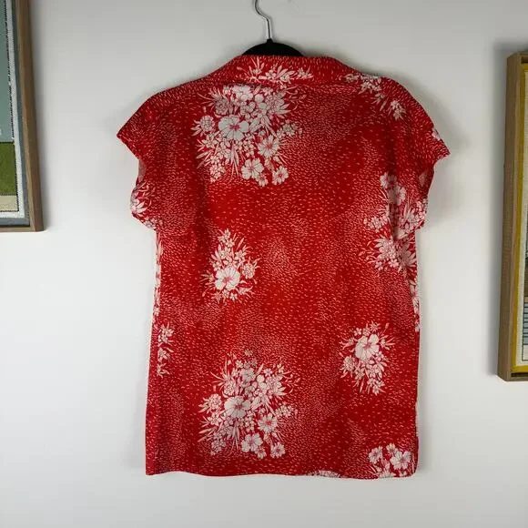 VINTAGE 70S RED TROPICAL SHORT SLEEVE SHIRT SIZE LARGE - Picture 4 of 4
